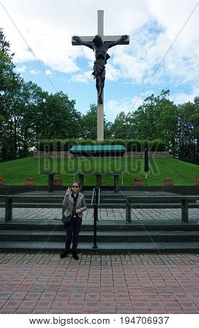 INDIAN RIVER, MICHIGAN / UNITED STATES - JUNE 18, 2017: The Cross in the Woods Roman Catholic National Shrine features the world's largest crucifix.