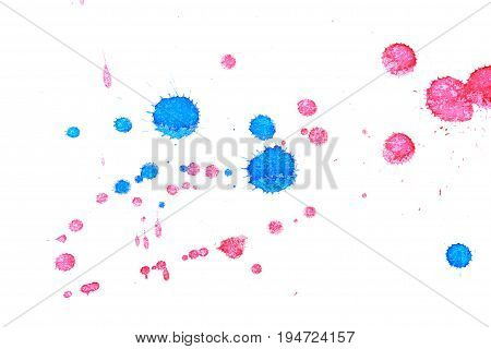 Abstract two-color red blue ink splash. Ink blots. Elements of design. The water-soluble ink on white paper Leste. Abstractionism