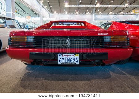STUTTGART GERMANY - MARCH 17 2016: Sports car Ferrari Testarossa (Type F110) 1985. Rear view. Europe's greatest classic car exhibition 