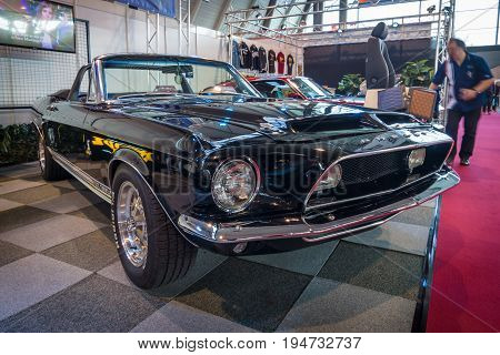 STUTTGART GERMANY - MARCH 17 2016: Pony car Shelby Cobra GT 350 Convertible Tribute 1968. Europe's greatest classic car exhibition 