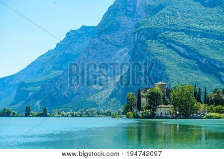 Landscape with the image of Toblino lake in North Italy