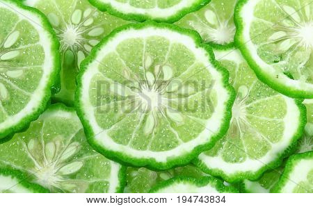 Kaffir lime and kaffir lime leaf on white background