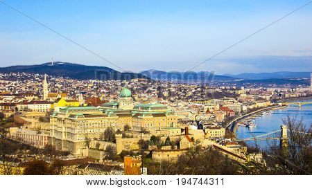 Amazing view of beautiful Budapest from the town nearby hill on the Budim side of the town.