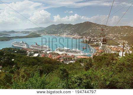 Virgin st thomas island bay panorama. Vacation in tropical island theme