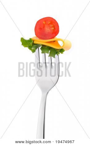 Salat auf einer Gabel isoliert auf weiss - eine Reihe von Essen ON Gabel Bildern.