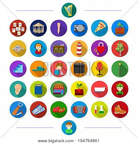 hygiene, sanitary ware, music and other  icon in flat style. vegetables, nature, recreation, icons in set collection.