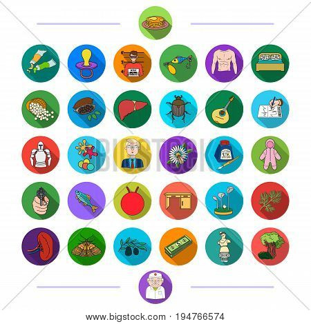 education, textiles, music and other  icon in flat style. medicess, history, ine icons in set collection.