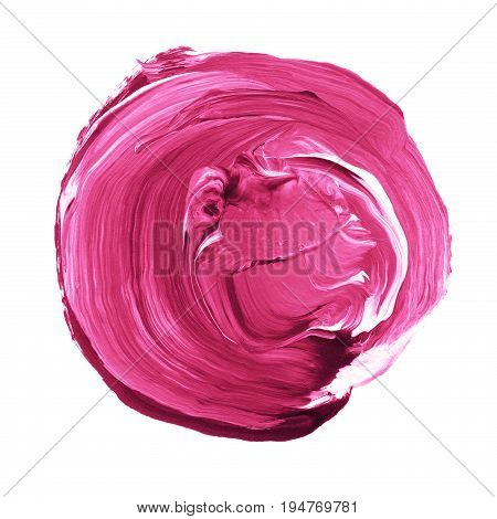 Acrylic Circle Isolated On White Background. Pink, Light Purple Round Watercolor Shape For Text. Ele
