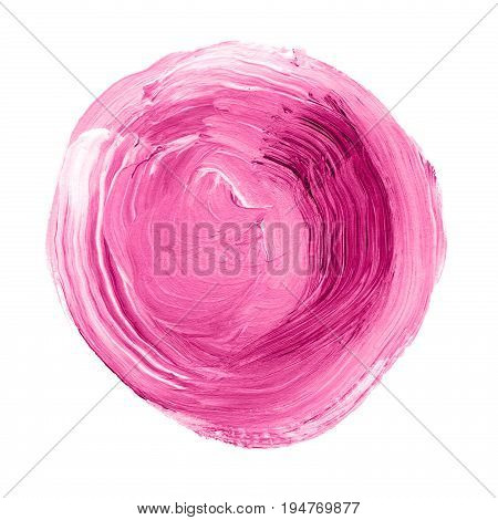 Acrylic Circle Isolated On White Background. Pink, Light Purple Round Watercolor Shape For Text. Ele