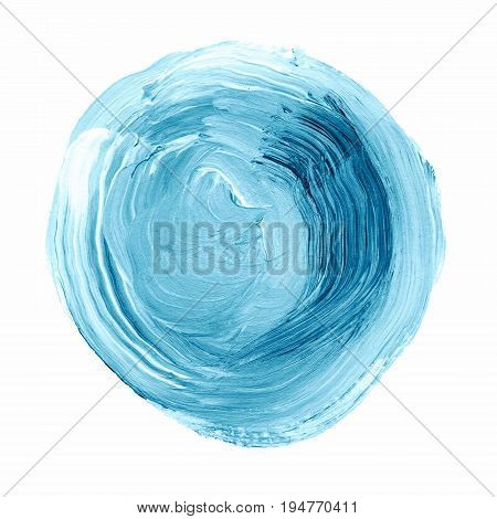 Acrylic Circle Isolated On White Background. Blue, Mint Round Watercolor Shape For Text. Element For