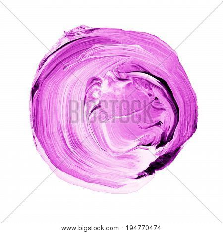 Acrylic Circle Isolated On White Background. Pink, Light Purple Round Watercolor Shape For Text. Ele