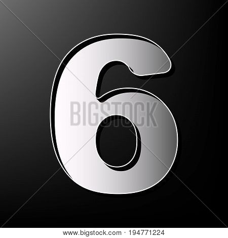 Number 6 sign design template element. Vector. Gray 3d printed icon on black background.