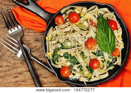 Fresh Basil Fettuccine with Sweet Corn and Cubanelle Pepper