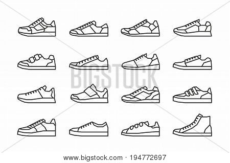 vector collection of isolated sneakers icons. Outline design