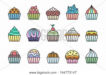 vector collection of isolated colorful cupcakes icons