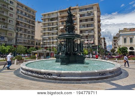 PATRAS, GREECE MAY 28, 2015: Panoramic view of King George I Square in Patras, Peloponnese, Western Greece