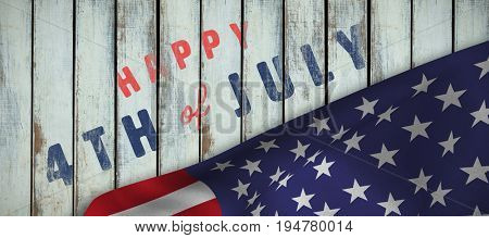 Digitally generated image of happy 4th of july text against wood background