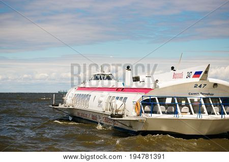 St. Petersburg, Russia - June 28, 2017: High-speed Hydrofoil Ship In St. Petersburg.