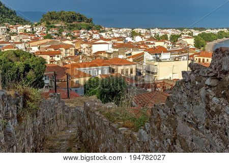 NAFPAKTOS, GREECE - MAY 28, 2015: Amazing Panoramic view of Nafpaktos town, Western Greece