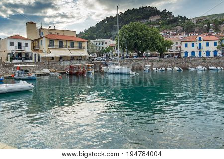 NAFPAKTOS, GREECE - MAY 28, 2015: Sunset panorama of Fortification at the port of Nafpaktos town, Western Greece