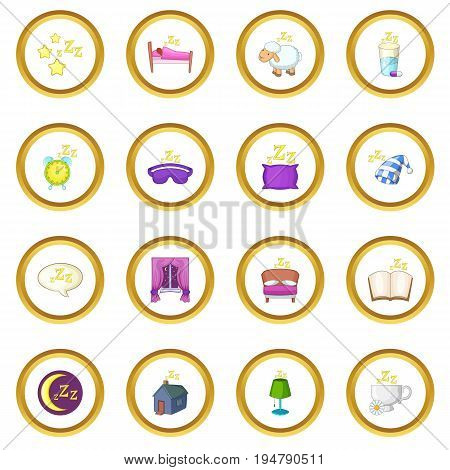 Sleep symbols icons circle gold in cartoon style isolate on white background vector illustration