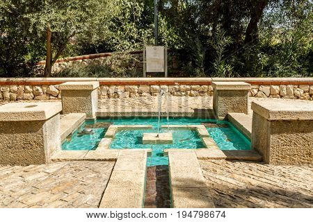 Fountain in one of the parks in Yemin Moshe historic neighborhood in Jerusalem Israel