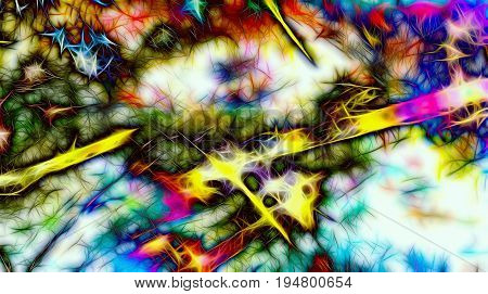 background pattern with fractal needle structures and blurred radiant lights