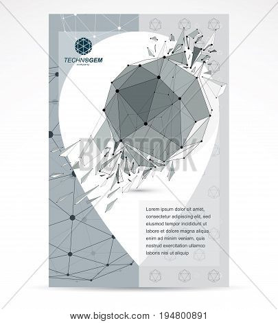 Communication technologies advertising poster. 3d polygonal monochrome geometric faceted object vector abstract design element with wreckage.
