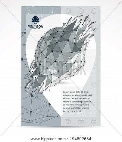 Communication technologies advertising poster. 3d polygonal monochrome geometric faceted object vector abstract design element with wreckage.