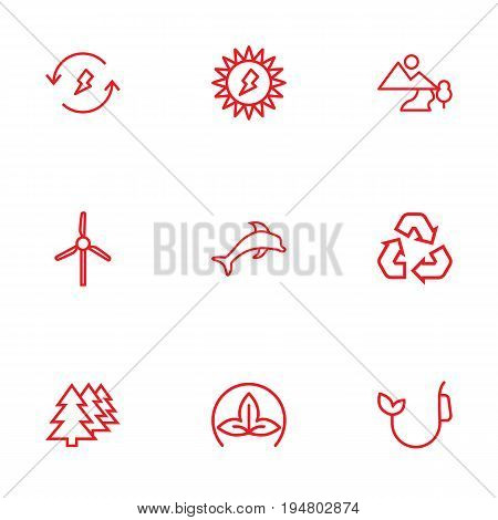 Set Of 9 Bio Outline Icons Set.Collection Of Eco, Afforestation, Fuel And Other Elements.