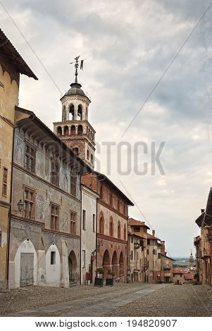 Streets in the historical center of the city of Saluzzo, northern Italy