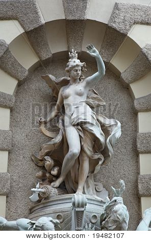 분기 Hofburg 비엔나에서에서 Michaelerplatz 분수에 조각