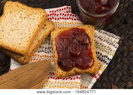 Breakfast Of Cherry Jam On Toast