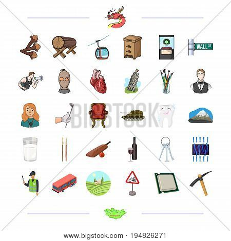 , medicine, business, armament and other  icon in cartoon style. country, map, tourism icons in set collection.