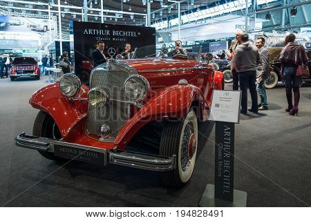 STUTTGART GERMANY- MARCH 17 2016: Luxury car Mercedes-Benz Typ 290 Roadster (W18) 1935. Europe's greatest classic car exhibition 