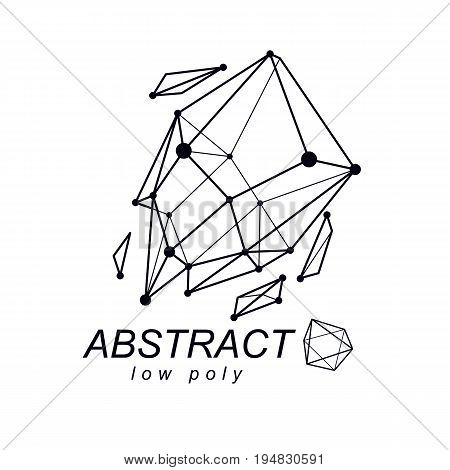 Abstract 3d polygonal wireframe object vector geometric low poly design element. Technology corporate logo.