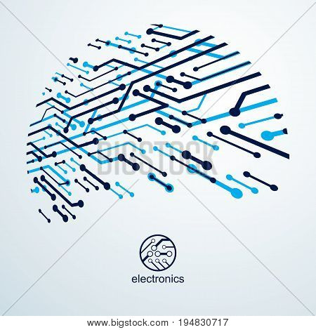 Vector circuit board with electronic components of technology device. Computer motherboard cybernetic abstraction. Electronic microprocessor