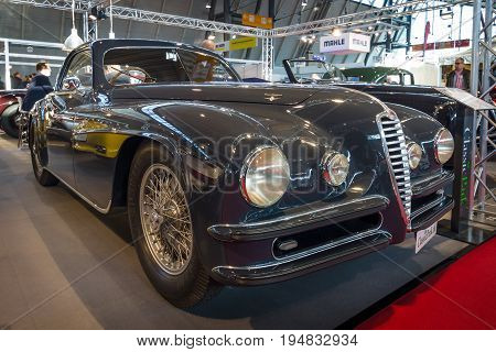 STUTTGART GERMANY - MARCH 17 2016: Vintage car Alfa Romeo 6C 2500 SS Touring Superleggera Coupe 1948. Europe's greatest classic car exhibition 