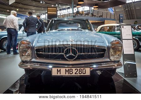 STUTTGART GERMANY - MARCH 18 2016: Sports car Mercedes-Benz 280 SL (W113) 1968. Europe's greatest classic car exhibition 