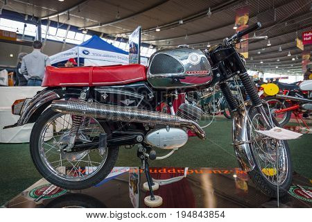 STUTTGART GERMANY - MARCH 18 2016: Motorcycle Zuendapp KS 50 Super Sport 1969. Europe's greatest classic car exhibition 