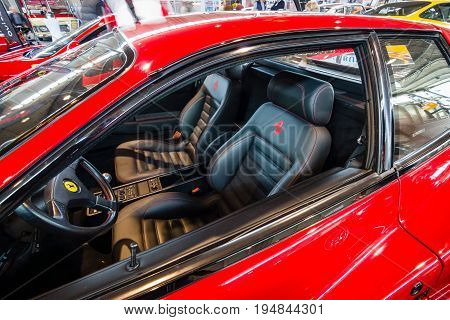 STUTTGART GERMANY - MARCH 18 2016: Cabin of sports car Ferrari F512 TR Testarossa 1993. Europe's greatest classic car exhibition 