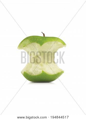 A Green Apple with Multiple Bites Around the Apple