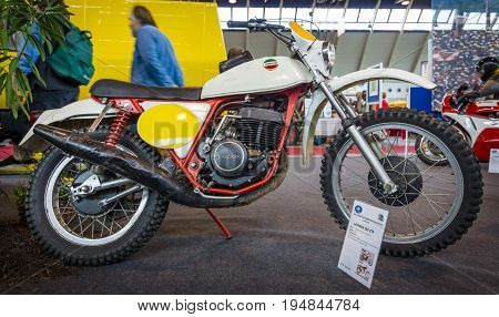 STUTTGART GERMANY - MARCH 18 2016: Sport motorcycle Laverda 250 2TR 1975. Europe's greatest classic car exhibition 