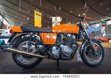 STUTTGART GERMANY - MARCH 18 2016: The serial model motorcycle Laverda 1000 3CL 1975. Europe's greatest classic car exhibition 