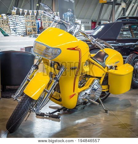 STUTTGART GERMANY - MARCH 18 2016: Motorbike Harley-Davidson PRO STREET Low luxury Liner (Kenny Boyce) 2000. Europe's greatest classic car exhibition "RETRO CLASSICS"
