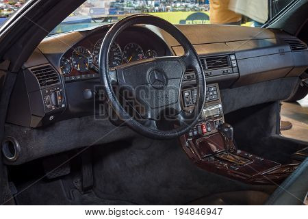 STUTTGART GERMANY - MARCH 18 2016: Cabin of grand tourer car Mercedes-Benz 600 SL (R129) 1993. Europe's greatest classic car exhibition 