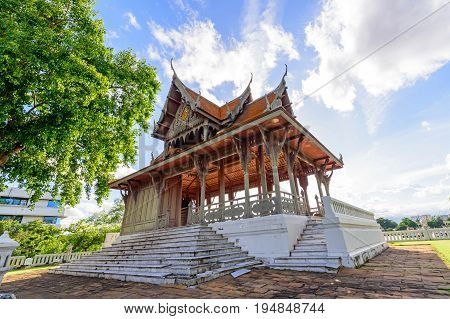Bangkok , Thailand - 7 July, 2017 :Santi Chai Prakan Pavilion in Santichai Prakan Park in sunset time / Santichai Prakan Park landmark in Bangkok
