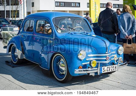 STUTTGART GERMANY - MARCH 18 2016: Supermini Renault 4CV. Europe's greatest classic car exhibition 