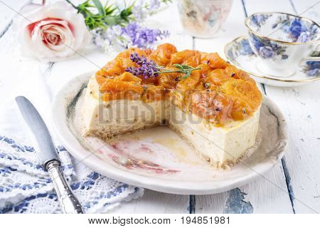 Peach Cheesecake on Plate