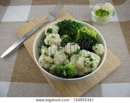 Mixed broccoli and cauliflower salad with vinaigrette